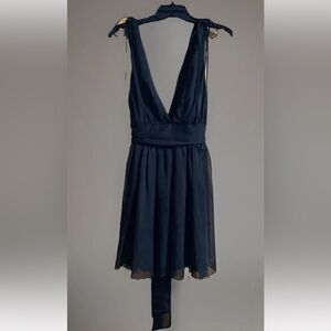 Lucy In The Sky Ysabel Double Black Chiffon Dress Size Large Mini Tie Back Zip